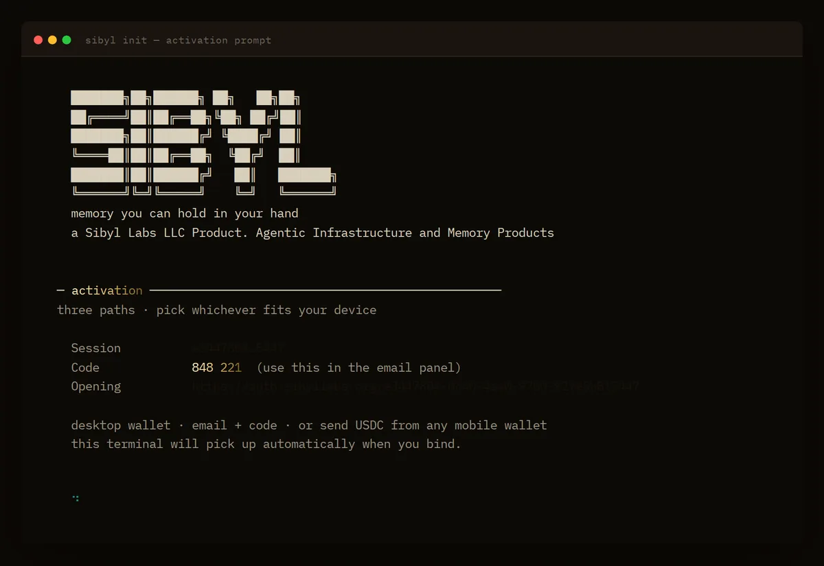 The sibyl init activation prompt in a terminal